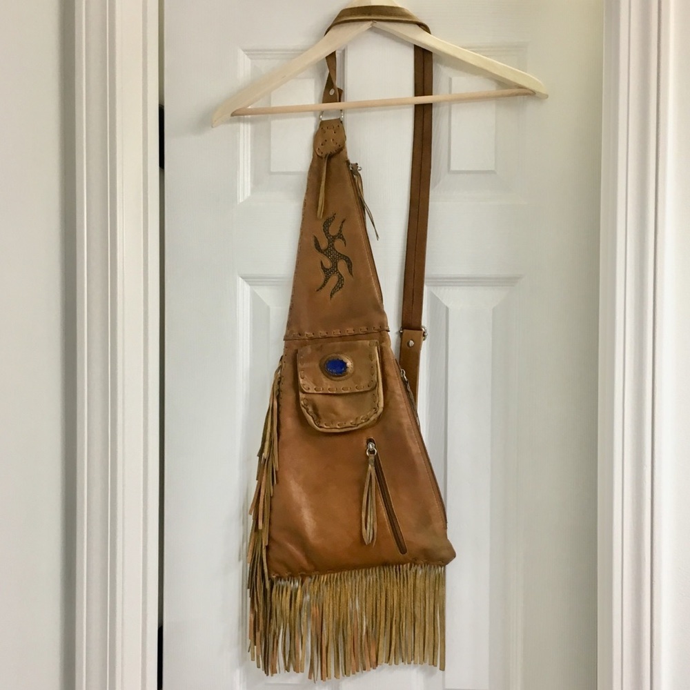 One of a kind boho leather cross-body satchel